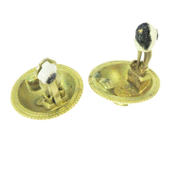 Authentic CHANEL CC Logos Button Motif Earrings Gold-Tone Clip-On - Picture 3 of 4